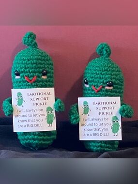 Handmade Green Emotional Support Pickle Plush - Cute Crochet Stuffed Toy